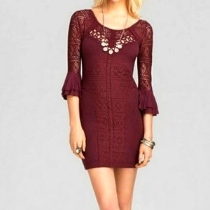 Free People Lace Bodycon Plum Dress size S